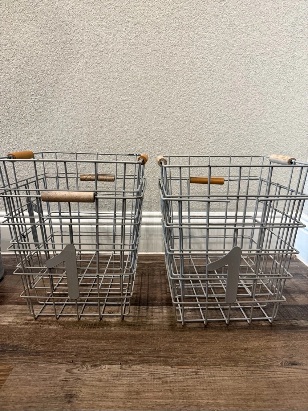 Decorative Metal Wire Storage Basket with Wooden Handles - Gray